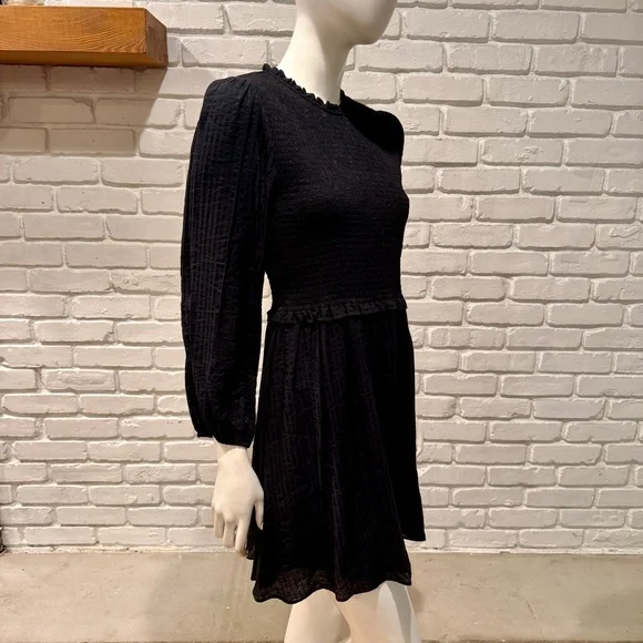NWT Gianni Bini Black Smocked Mini Dress M Long Sleeve Boho Ruffle Flowy Chic - Picture 5 of 9